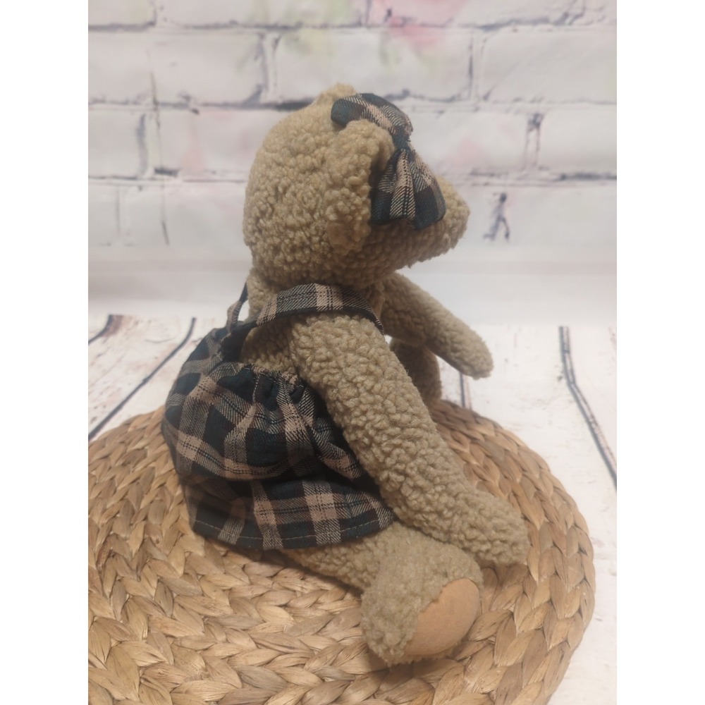 Geppeddo VTG 15 Inch Collectable Poseable Plush Bear With Green Tan Plaid Dress - Picture 3 of 10